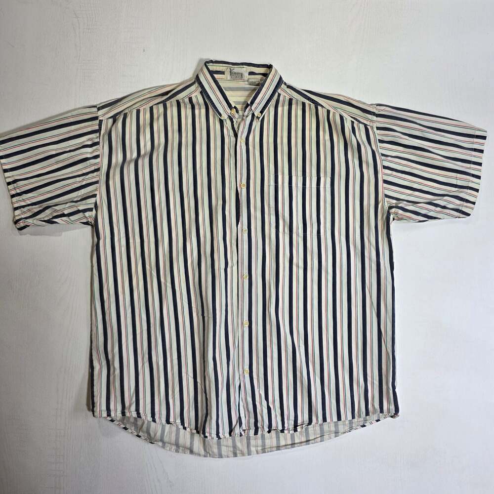 Vintage Kenny Rogers Multi-Color Vertical Striped Short Sleeve Button-Down Shirt